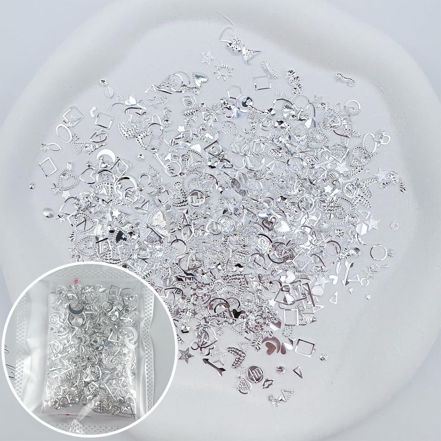 900Pcs Silver Nail Charms Alloy Star Nail Rhinestones 3D Nail Art Charms for Nai