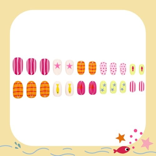 Summer Press on Nails Short – Oval Colorful Cute Fake Nails Press ons Style-12