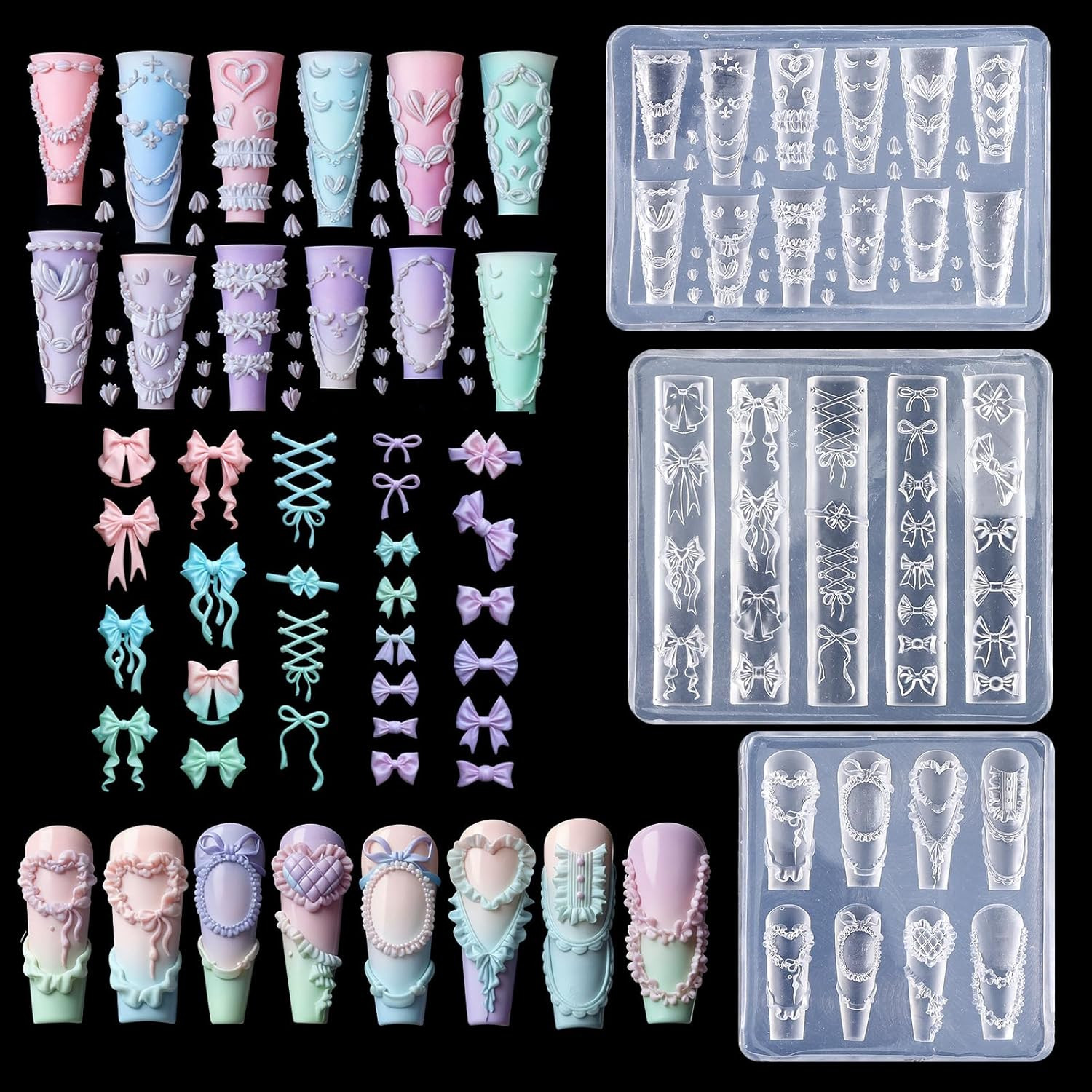 Silicone Nail Molds Set for 3D Bow Charms and Fingertip Decoration