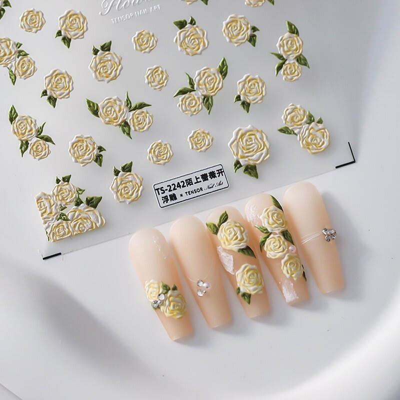 3D Yellow Rose Nail Art Stickers, Flowers Nail Stickers (265)