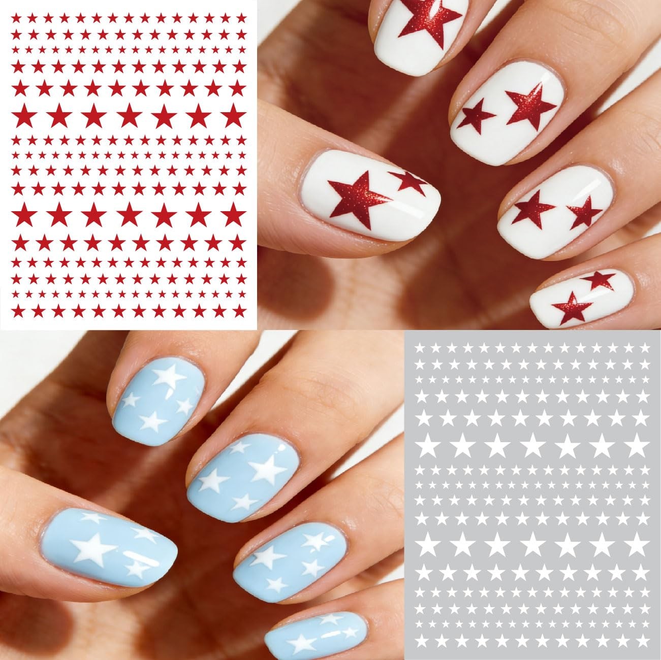 4th of July Nail Stickers 3D SelfAdhesive Red White and Blue Star Nail Stick…