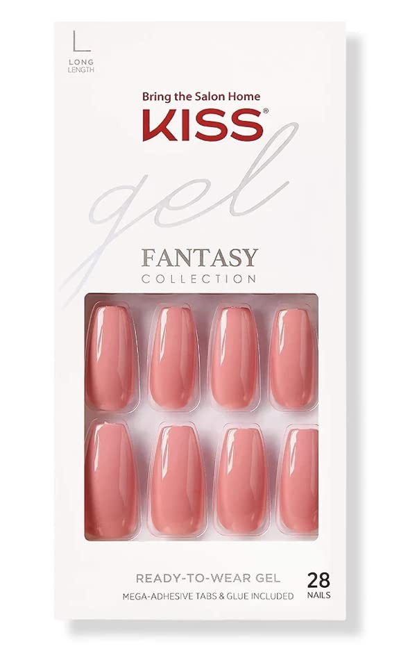 Kiss Gel Fantasy Collection Fake Nails Manicure Set, Pink, Long Petite, Pink