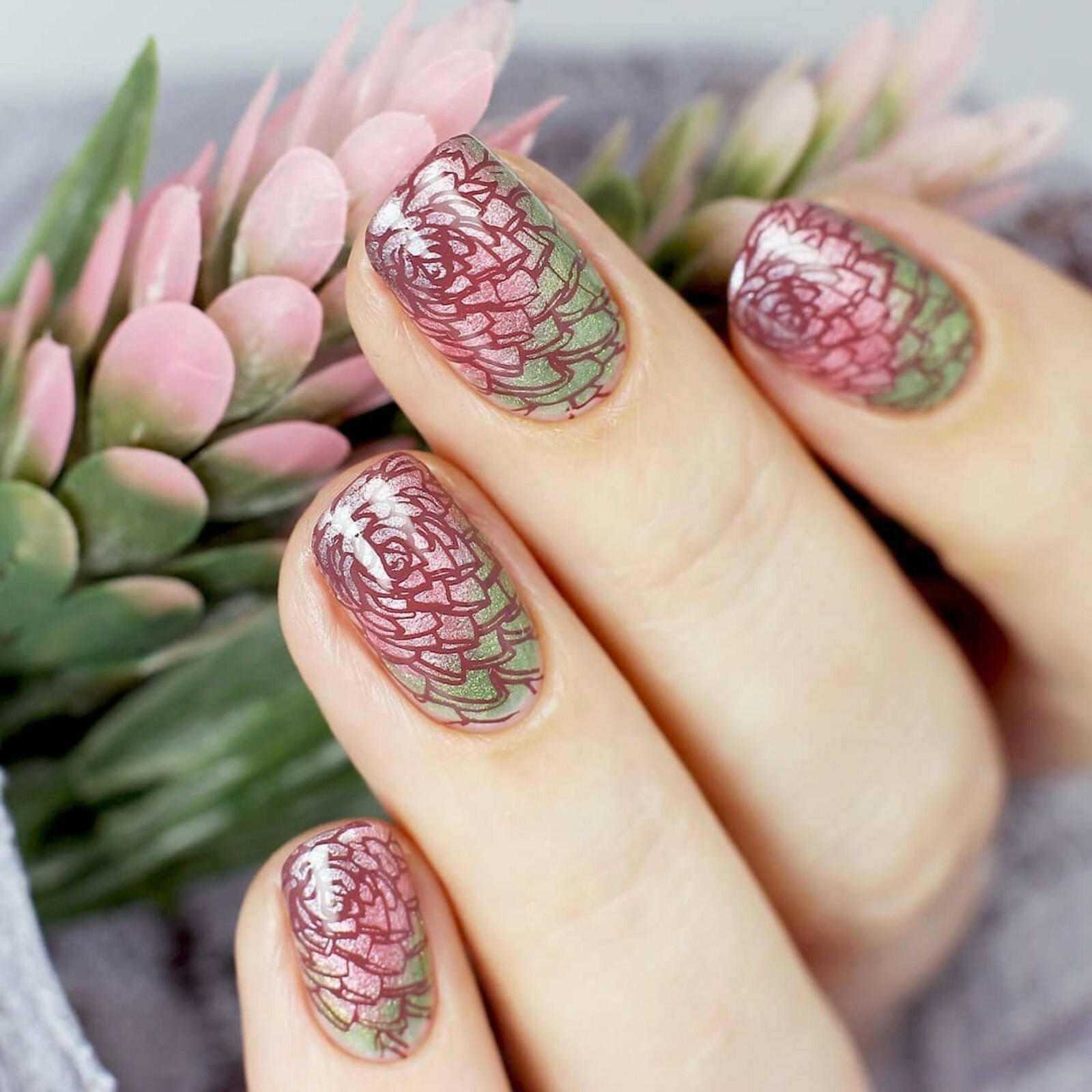 B060 Deserted Succulent Stamping Plate For Stamped Nail Art Design