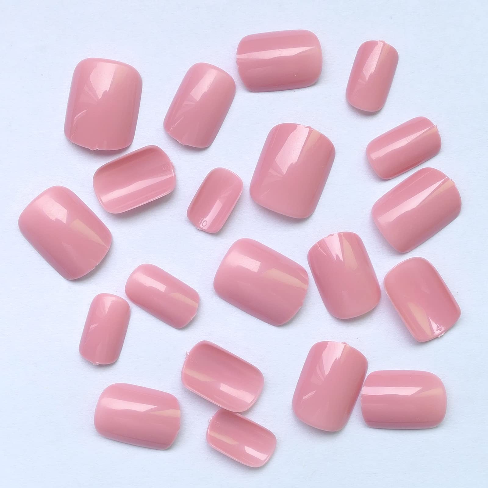 240pcs Short Press on Nails Full Cover Short Square Glossy Pink Fake Nails