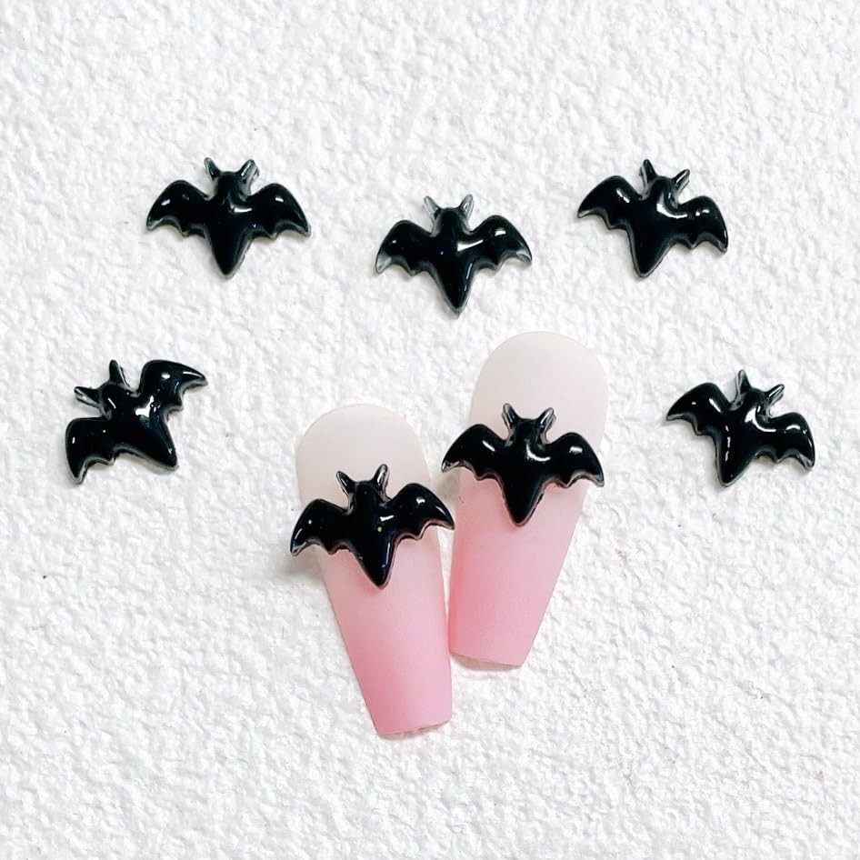 200Pcs Black Halloween Bat Nails Charms 3D Resin Black Bat Nail black