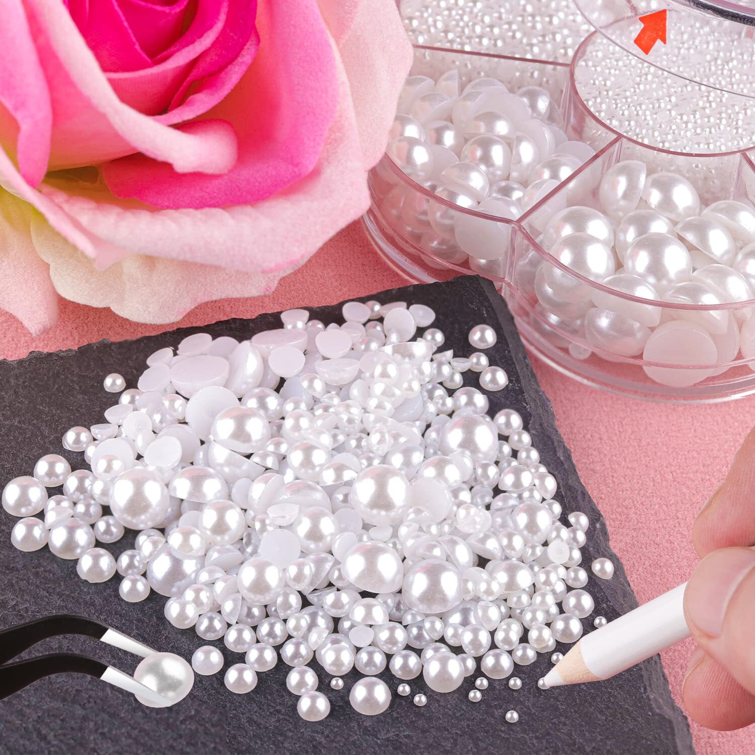 6000 Flat Back Half Round Pearls for Home DIY Nail Art Face Makeup Crafts