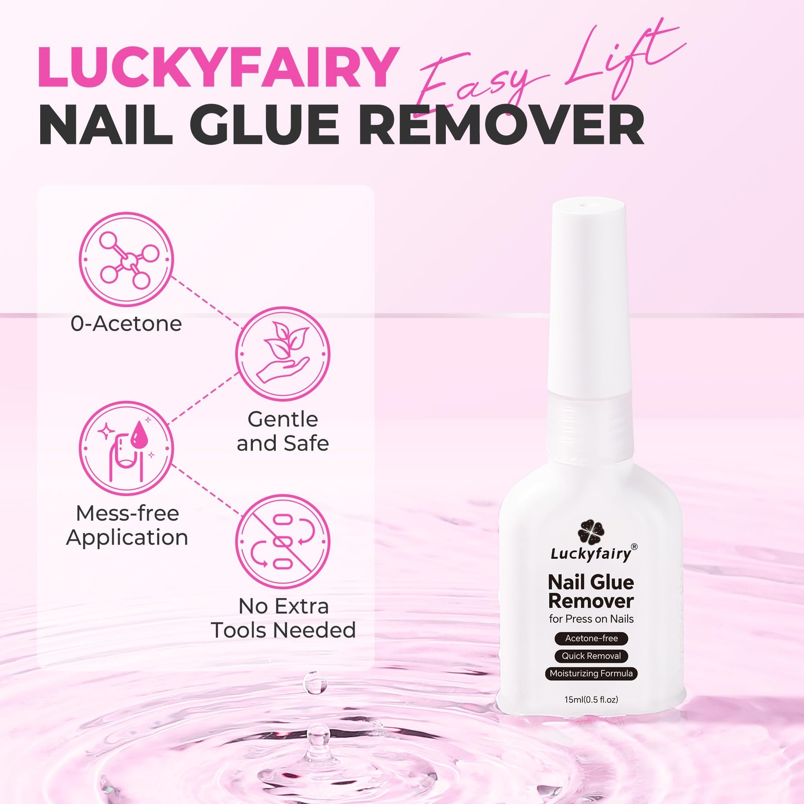 Luckyfairy Nail Glue Remover for Press on Nails, 15ml Acetone-free Nail…