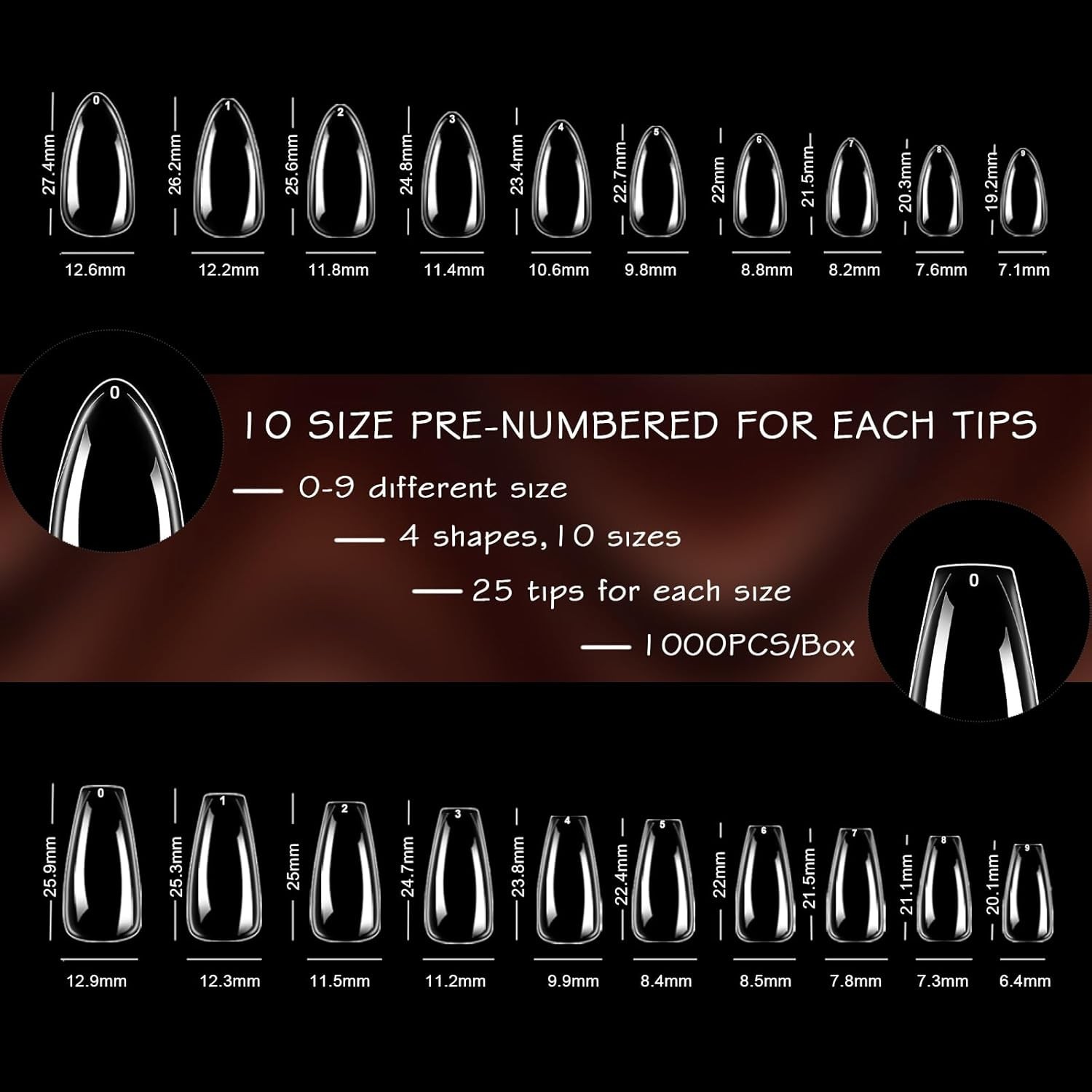 1000PCS Nail Tips Clear False Nails Full Cover for Acrylic Nails Kit 10 Sizes…