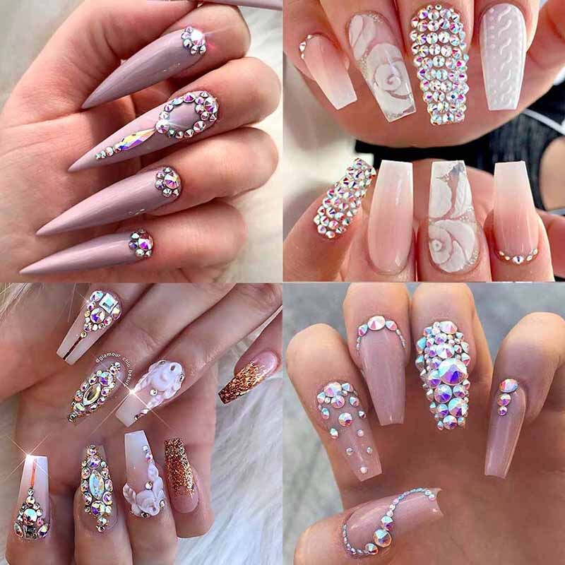 2box AB color nail art Rhinestones Round Mix Shape Strass Flat Back Non Hotfix