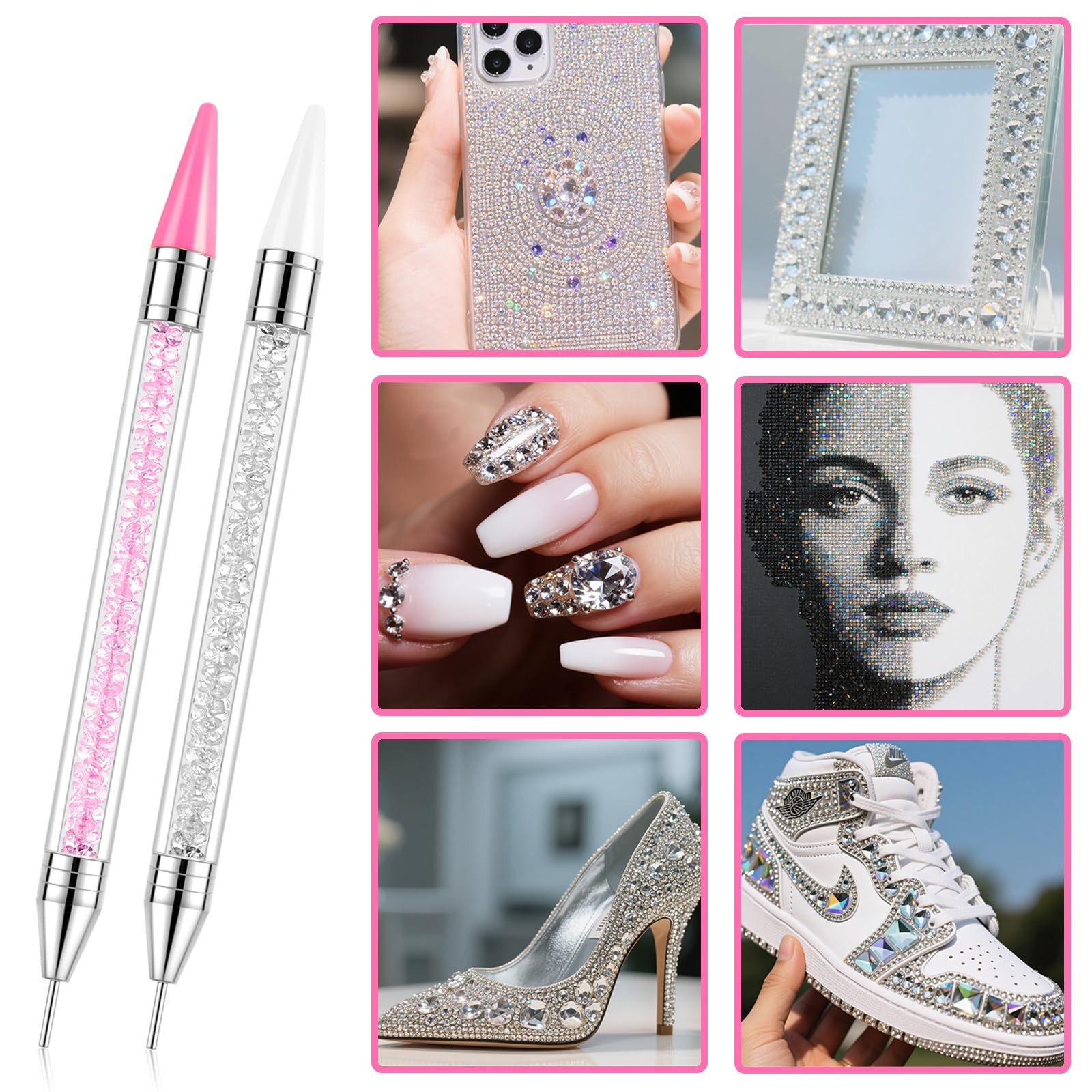 VANALIA Rhinestone Picker Tool 2 Bedazzling Pen 6 Extra Wax Tips&Tweezer 16Pcs