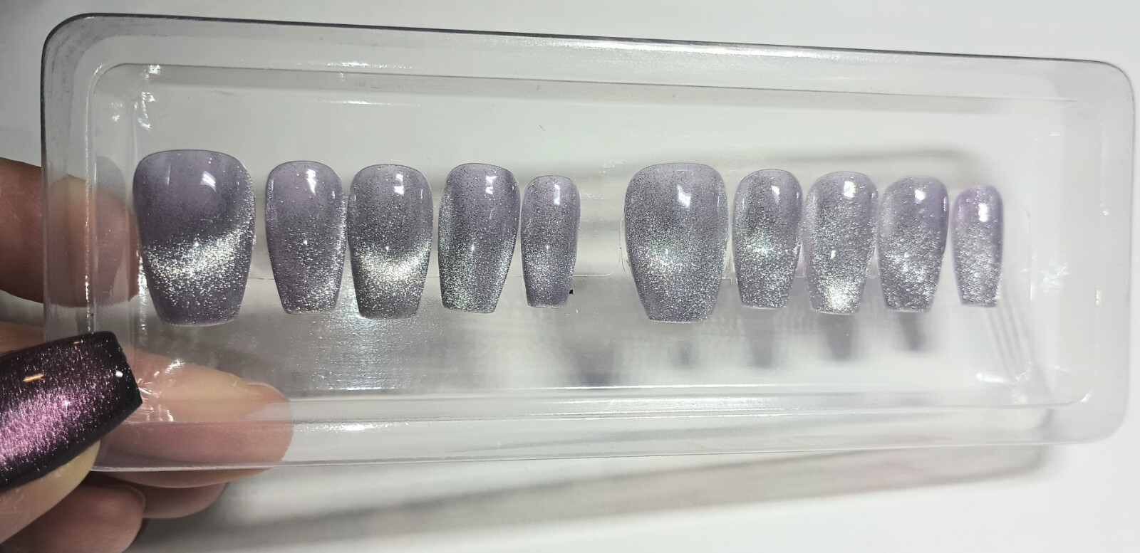 Purple Galaxy Cat Eye Press on Nails Handmade Fake Fingernails Gel Polish