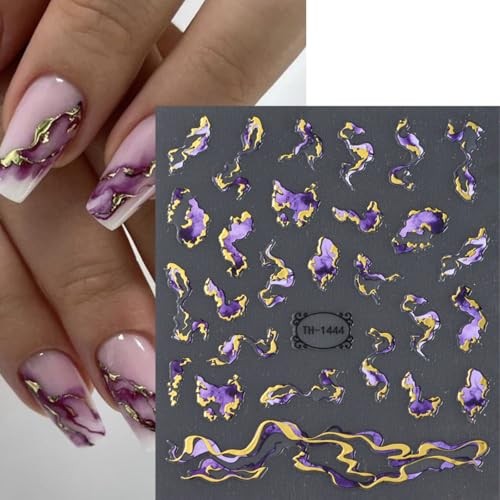 6 Sheets Bronzing Marble Nail Art Stickers 3D Self-Adhesive Blue Purple Style8