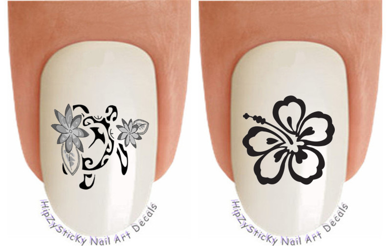 Nail Art 2207 Hawaiian Flower Sea Turtle #1 WaterSlide Nail Decals Transfers