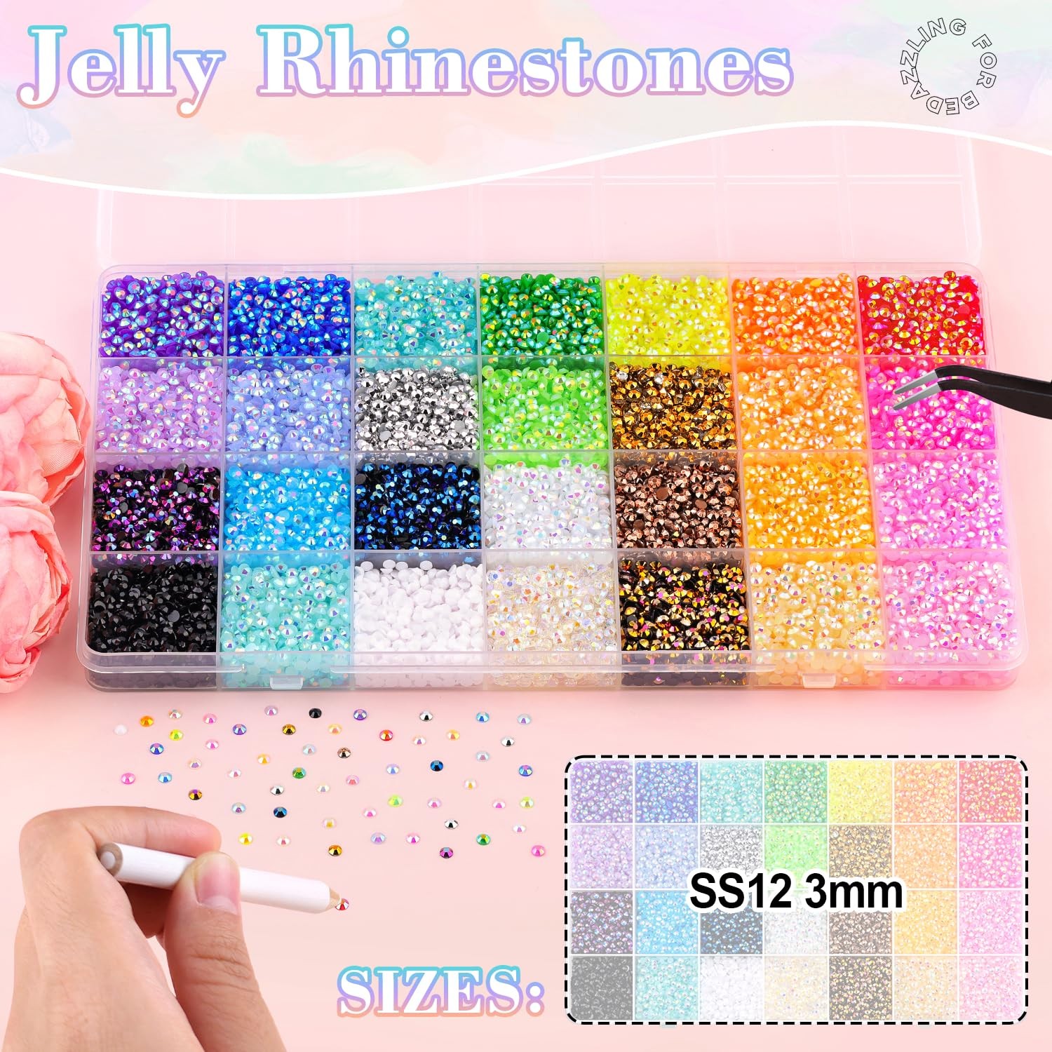 BELLEBOOST 38000Pcs Jelly Rhinestones Bedazzling Kit with 3Pc B7000 Jewelry G…