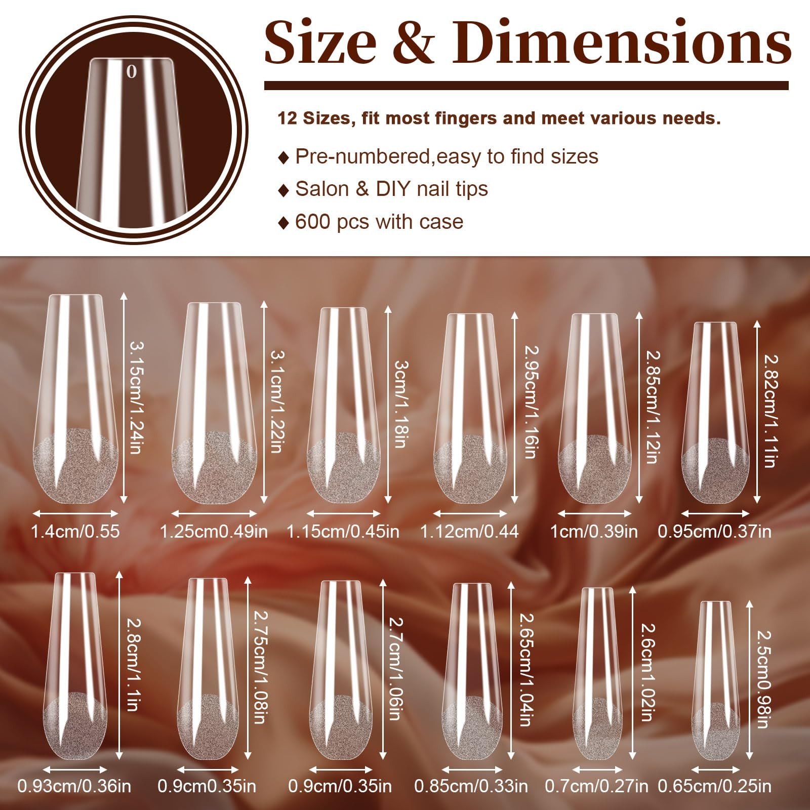 600pcs Long Coffin Nail Tips, Full Cover Clear Acrylic False Nails