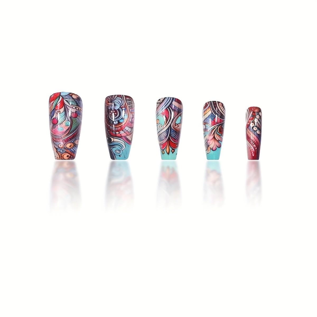 48 Pieces of Medium Length Vacation Nails, Removable and Reusable Nail Art