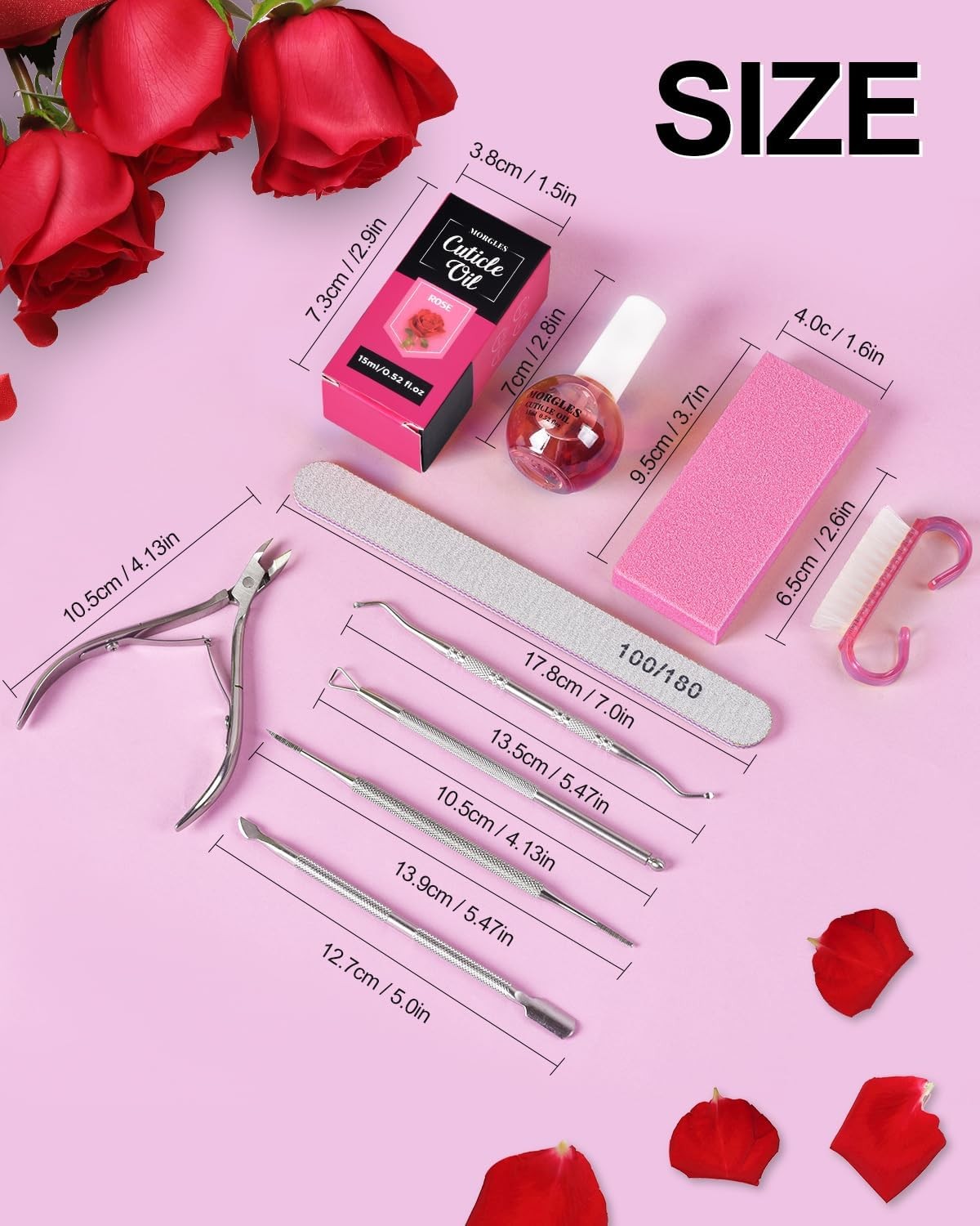 Cuticle Remover Kit, 100/180 Nail File and Nail Buffer Blos,