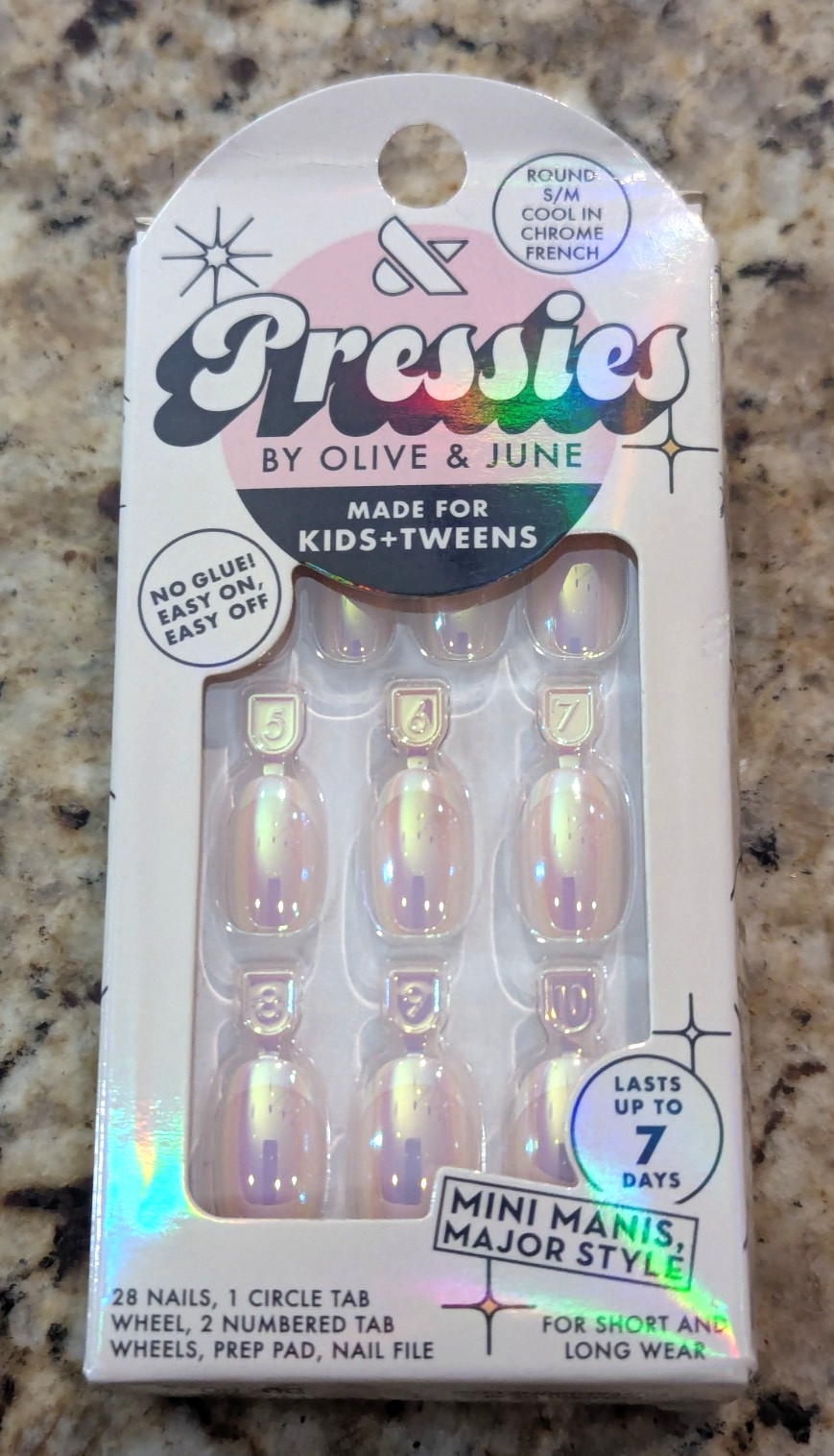 Olive & June Pressies Faux Nails for Kids Tweens French Chrome Pink 28 pcs