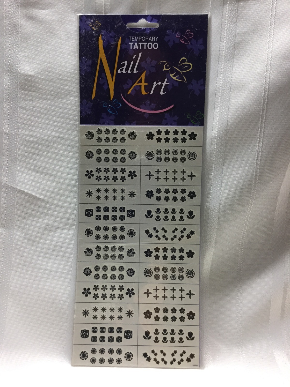 Vintage Nail Art – Temporary Tattoo – Black – Butterfly Star Flower – 12 Sets