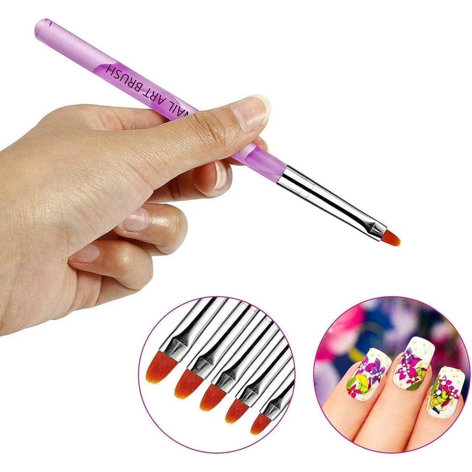 7pcs NAIL BRUSH SET Acrylic UV Builder Nail Gel Polish Art Painting KIT UK