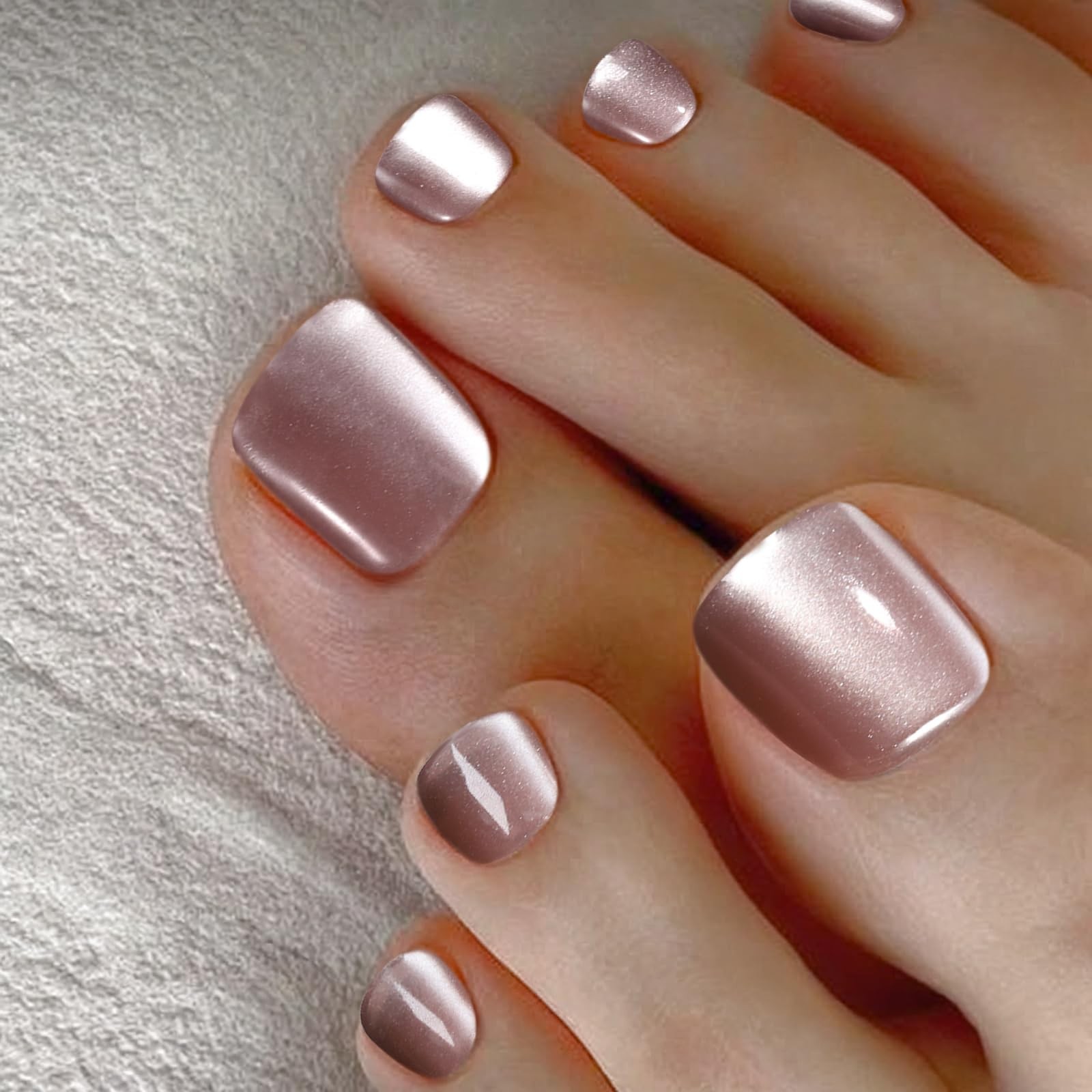 FANDAMEI Press On Toenails – 24 Colors Short Square, French Tips Cat Eye Toe