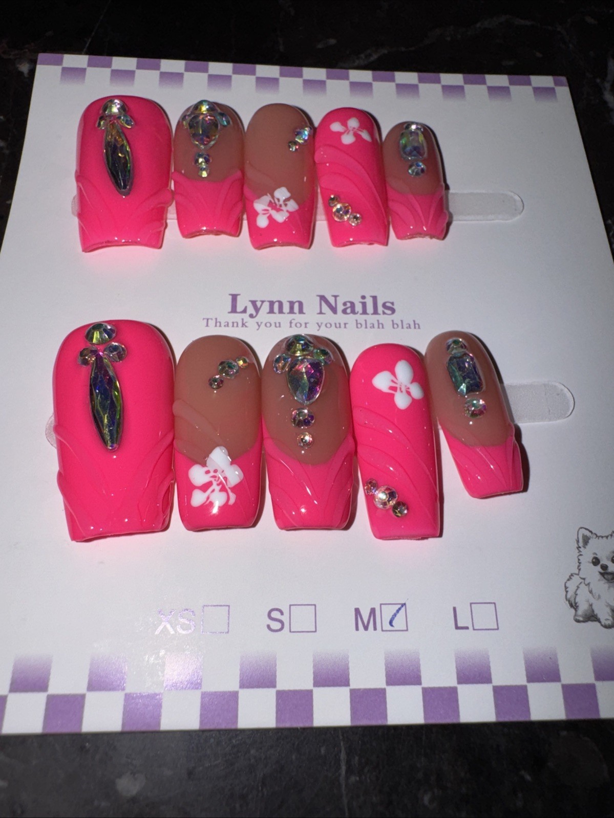 Handmade Glam Press On Nails Medium Square Rhinestone Set w/ Nail Kit Reusable