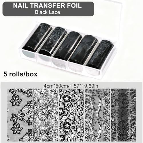 20 Rolls Lace Nail Foil, 4 Boxes Black and White Nail Art Foil Decals Style 1