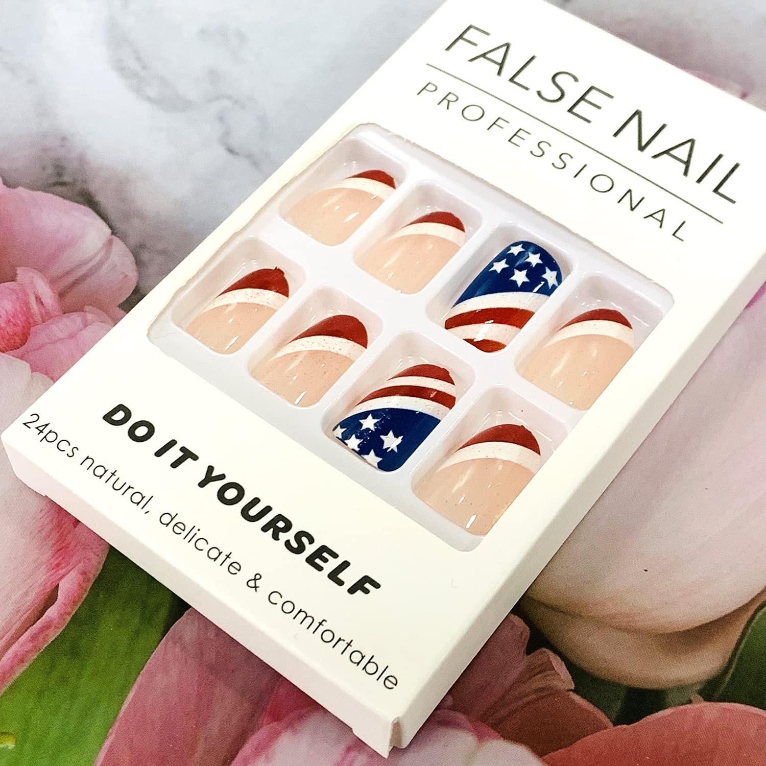 Press On Nails Short for Independence Day, Round Shape Full Cover Reusable Fa…