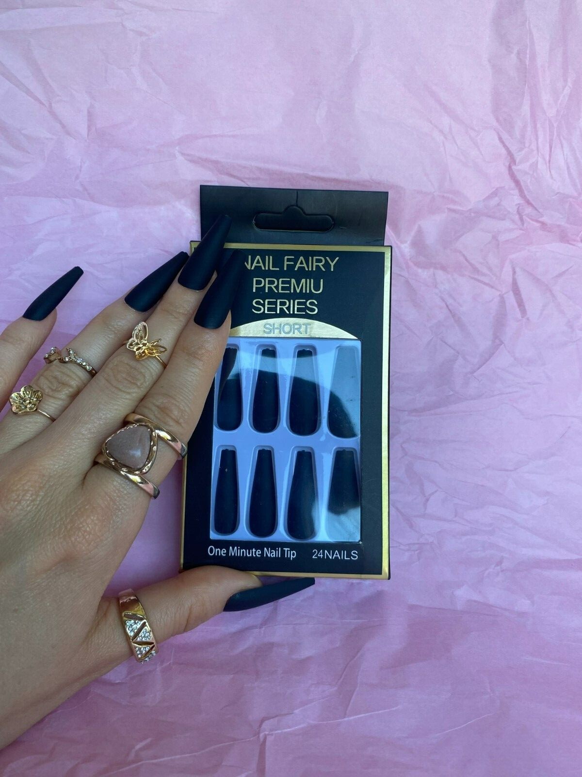 press on nails medium various colors: white, black, lavender, and peach BULK 