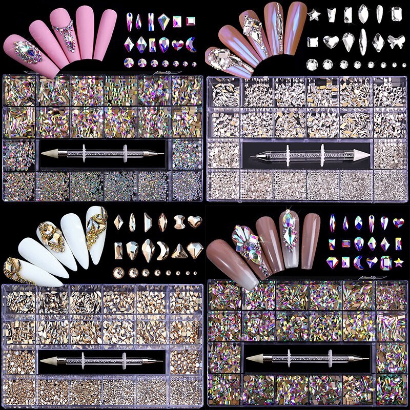 Nail Art Rhinestones Kit 3D Alloy Gems Crystal Nail Art Decorations Diamonds DIY