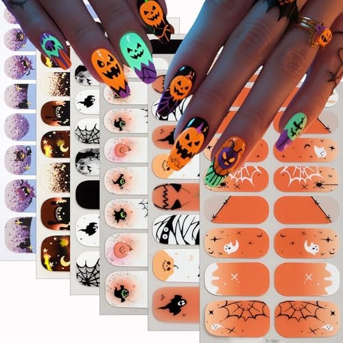 6 Sheets Halloween Nail Wraps Full Stickers Nail Polish Strips, DIY Self