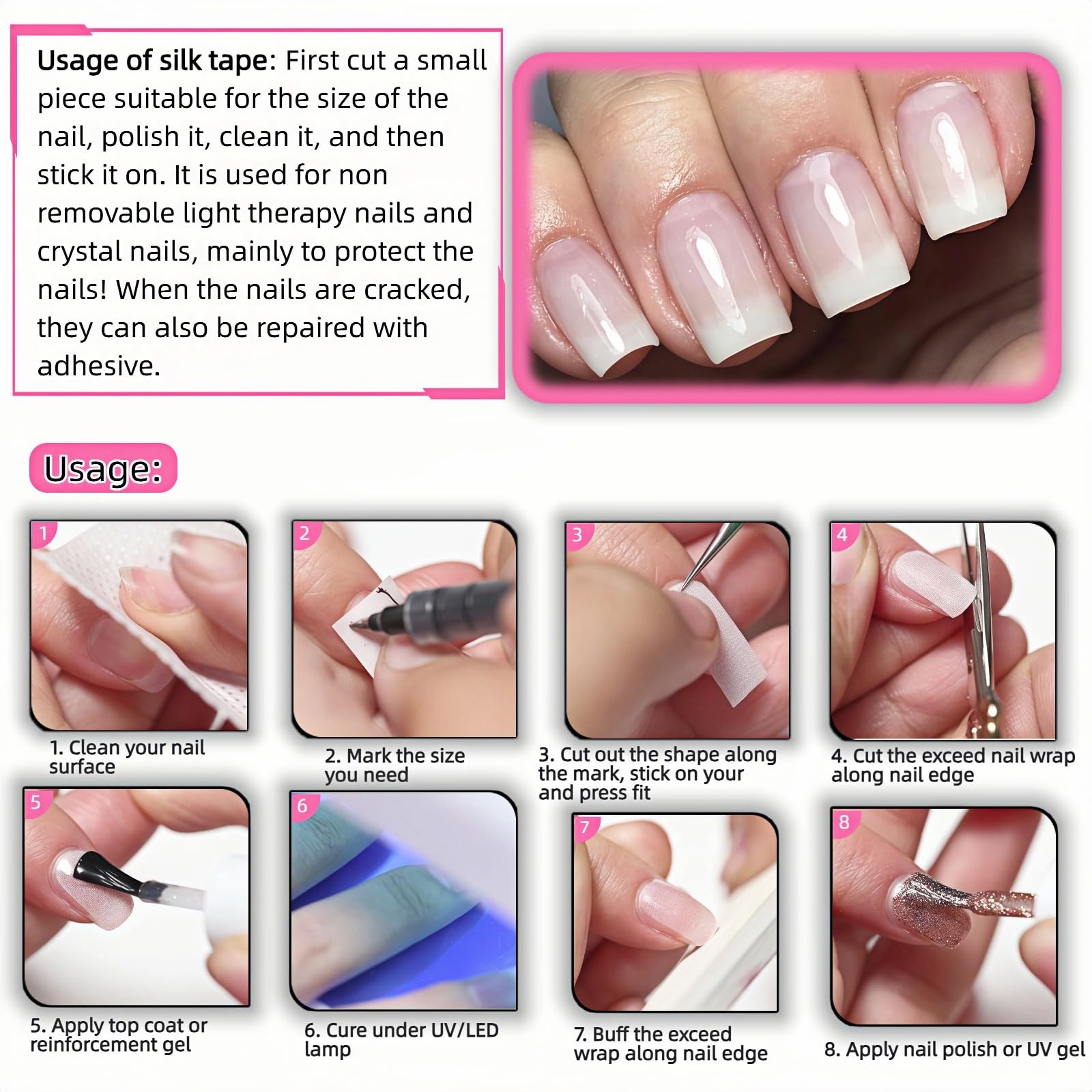 Nail Repair Tape, Self-Adhesive Silk Tape | Instant White