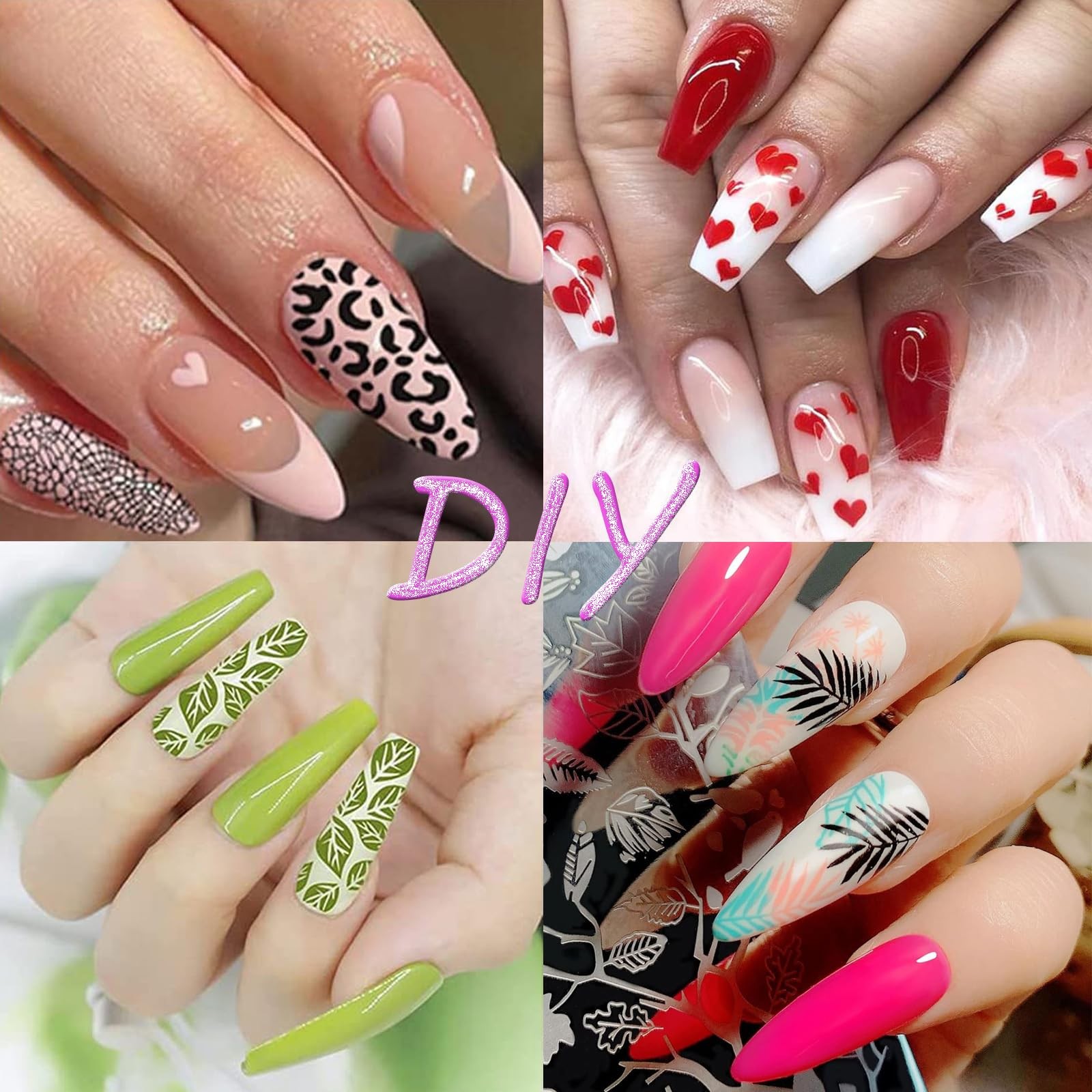 Nail Stamper Plate Kit, 4x Nail Stamping Plates +Dual-end Silicone Nail Art S…