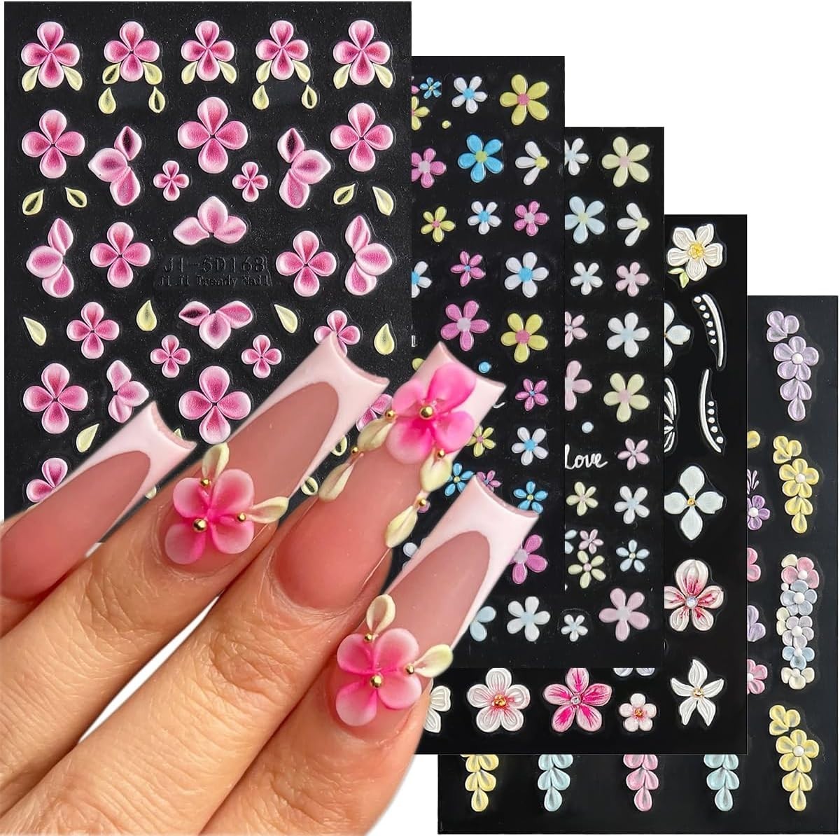 Colorful 5D Floral Nail Art Stickers – Easy Peel & Stick Designs for Spring