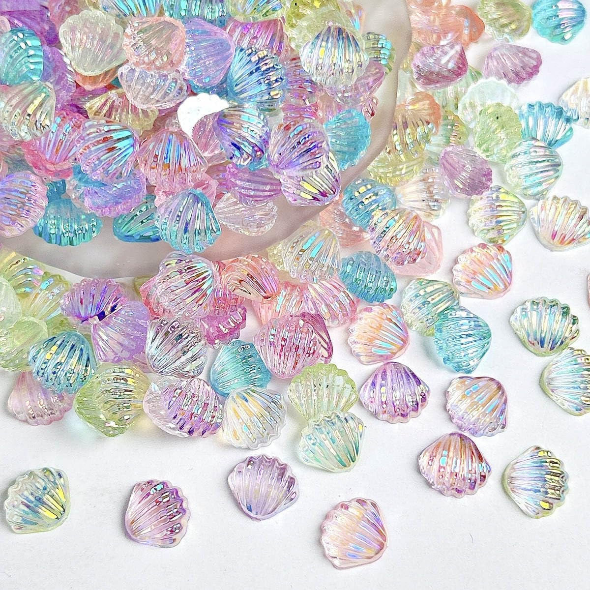 250Pcs Seashell Nails Charms 3D Resin Summer Ocean Nails Art Charms off-white