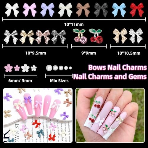 3D Bows Nail Charms and Gems, Color Bows for Nails Bow Tie Nail Art Charms