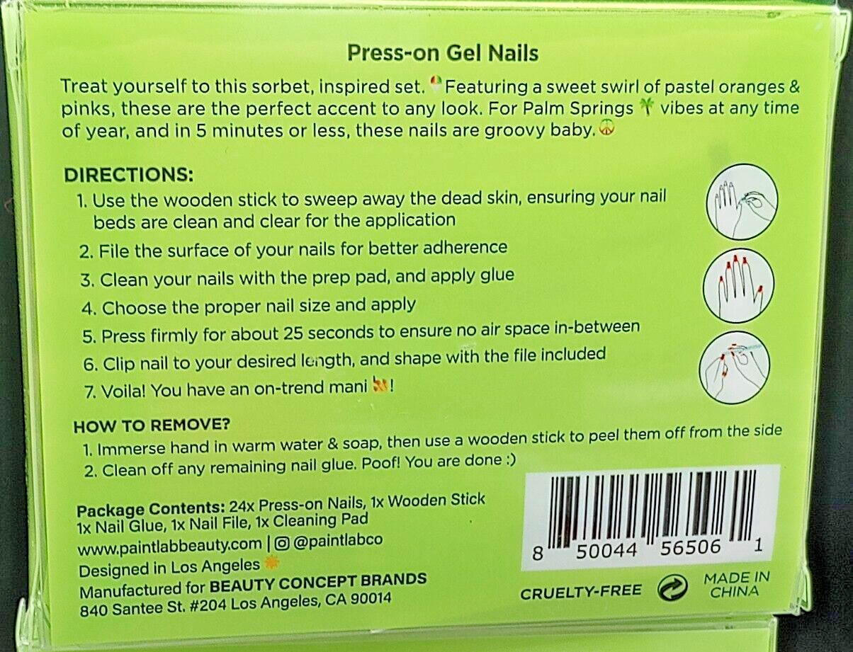 PaintLab Press On Nails Salon Quality Last Up To 14 Day – #Orange Swirl Qty 2