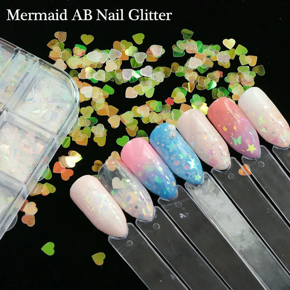 12 Grids Glitter Nail Art Colourful Scattered 3D Decoration Bling Studs Craft UK
