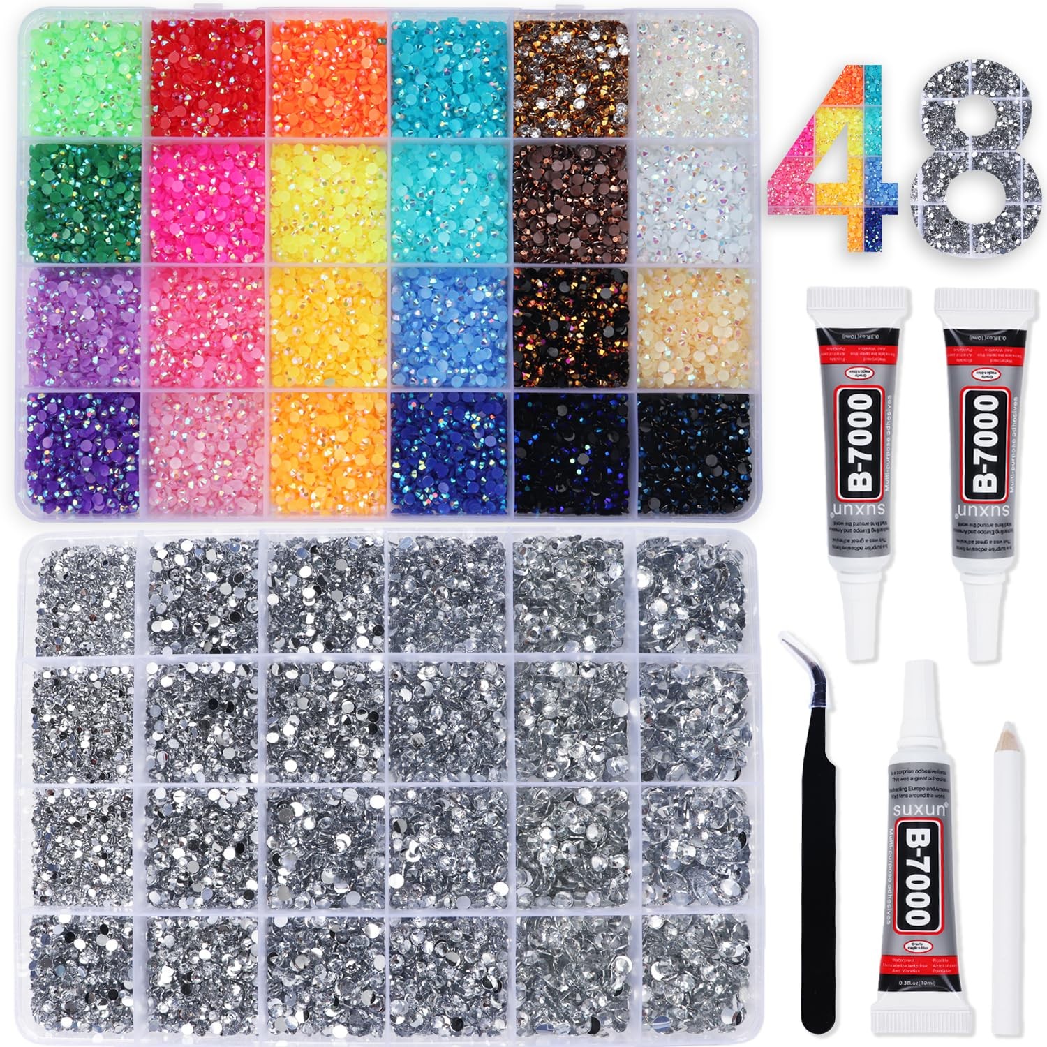 2 Boxes Rhinestones for Bedazzling Kits, Multicolor 3mm & Silver Clear 2/3/4/…