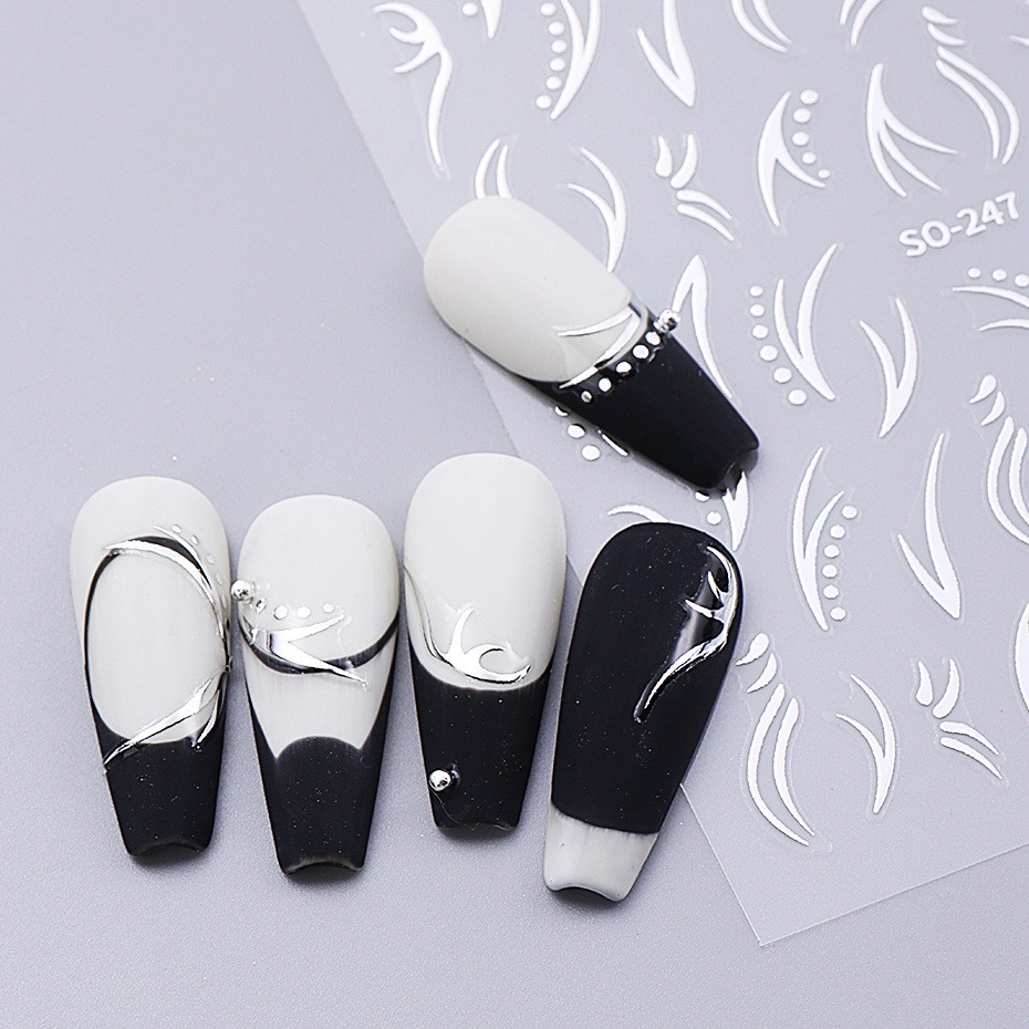 4Pcs Set Nail Stickers Abstract Line Self-Adhesive Slider Peel Off Decor NH30