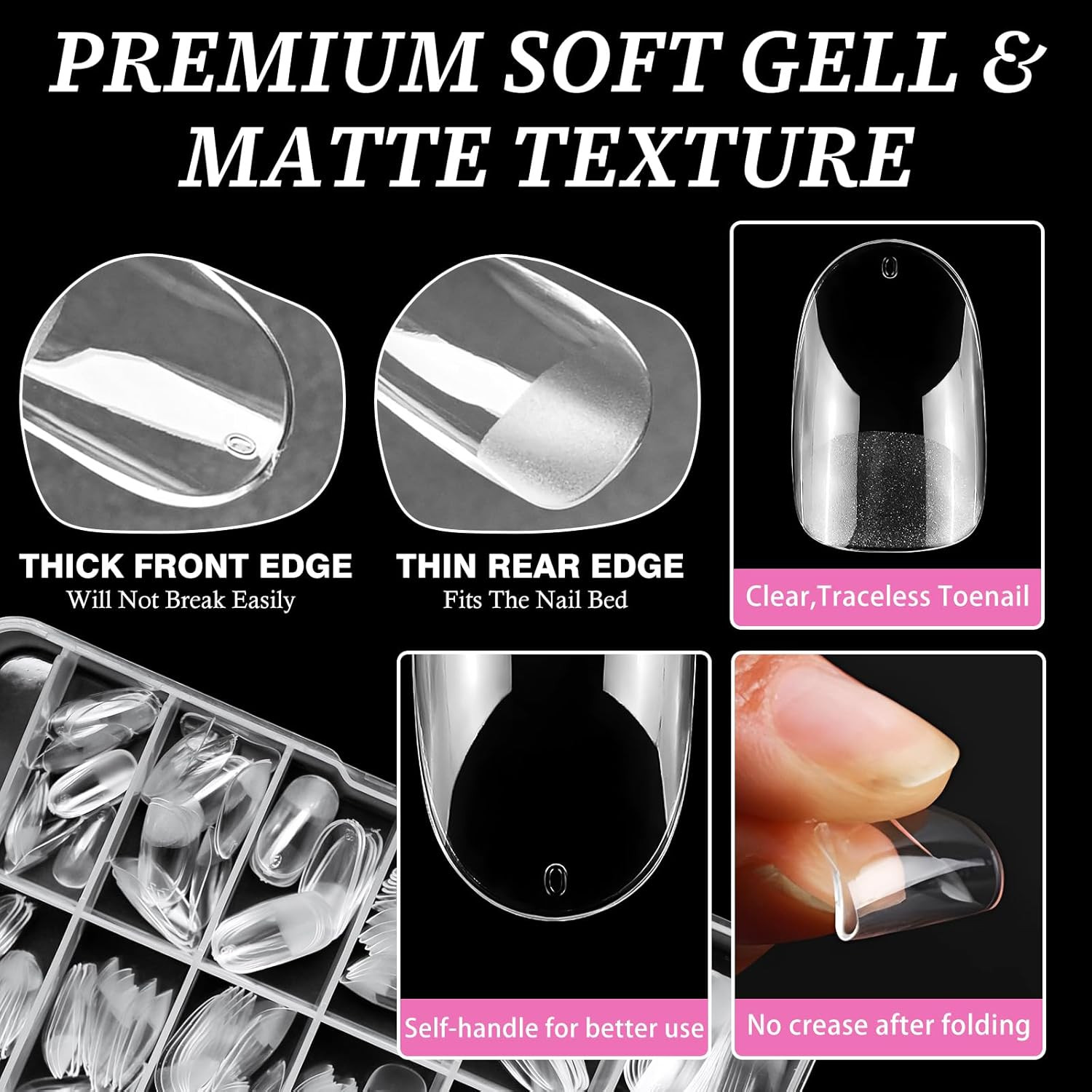 Medium Oval Gel Nail Tips, 600Pcs round Acrylic Nail Tips Full Cover Clear Pr…