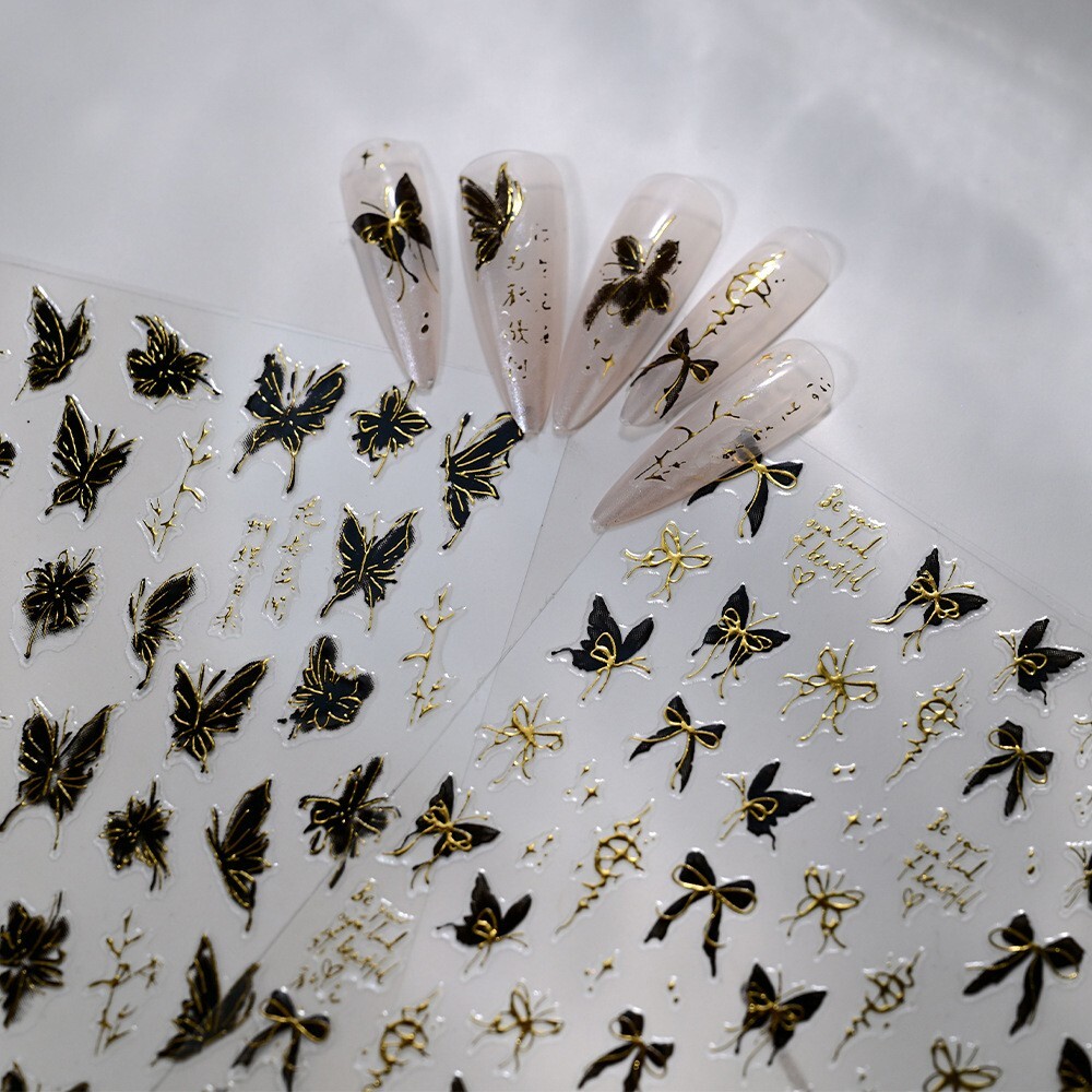 4Pcs Self-Adhesive Nail Art Decals with Butterfly Bow-Knot Floral Designs NH28