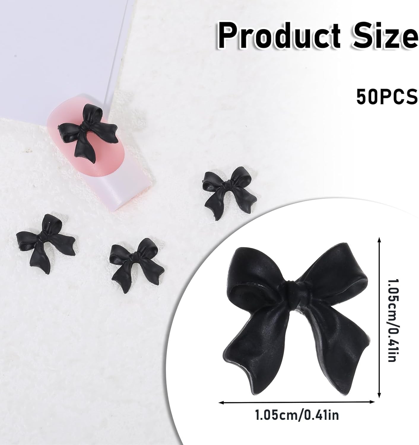 50pcs 3D Bow Nail Charms Black Resin Rhinestone Nail Art DIY Decorations