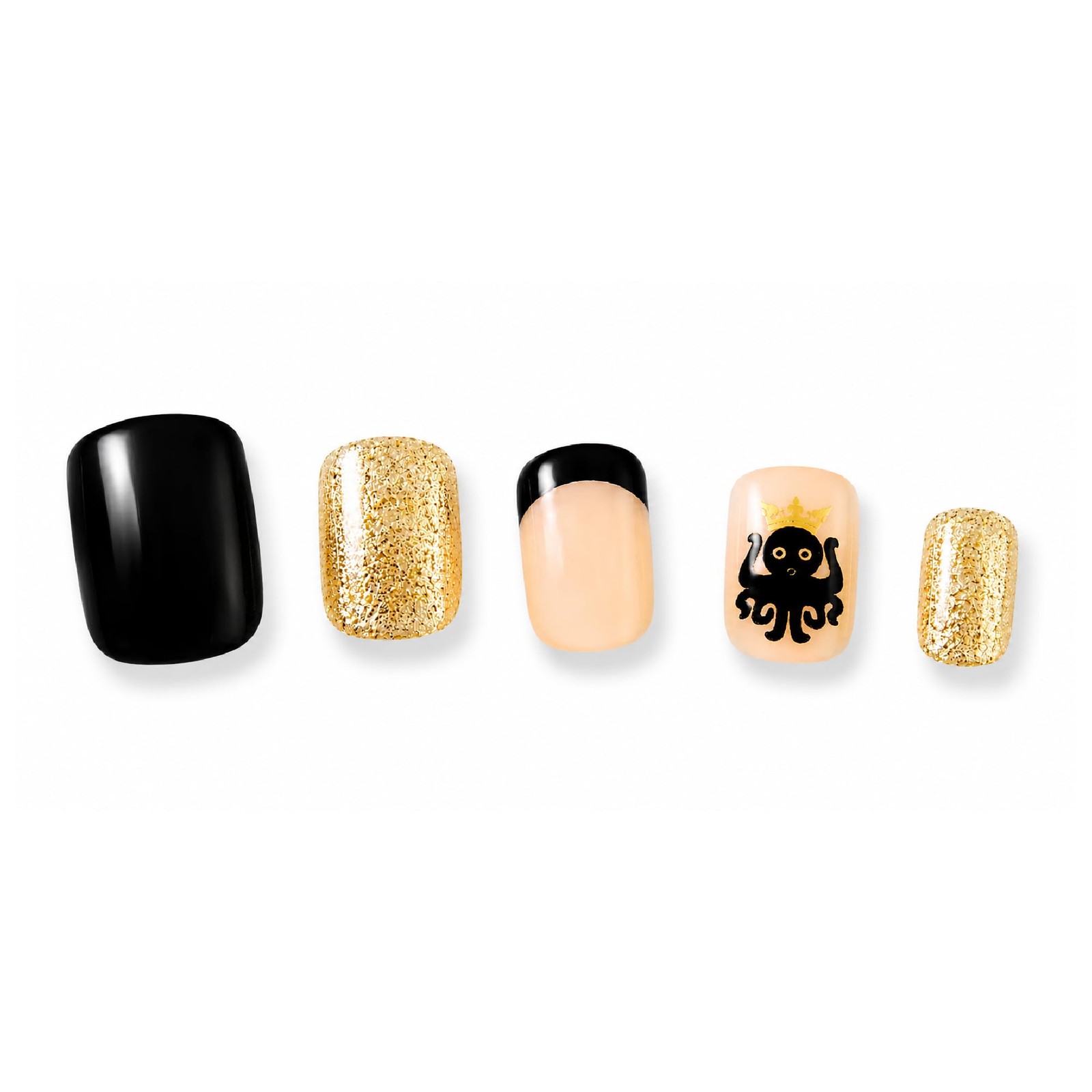 NEW YORK Press&Go Press-On Manicure Fake Nails, Gold Glitter Black French Tip…