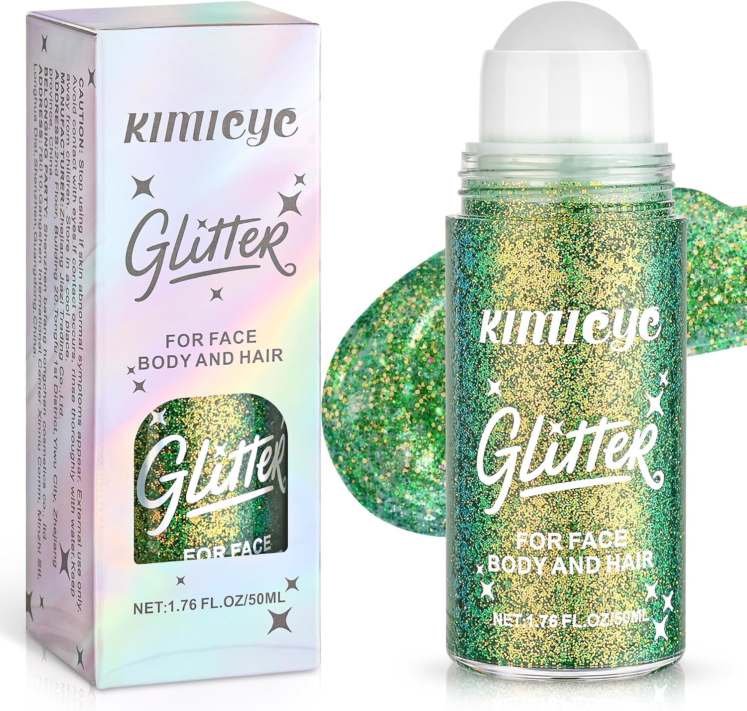 Roll-On Face Body Glitter Gel for Mardi Gras Rave Makeup, 1.69 Oz | Gold Green P