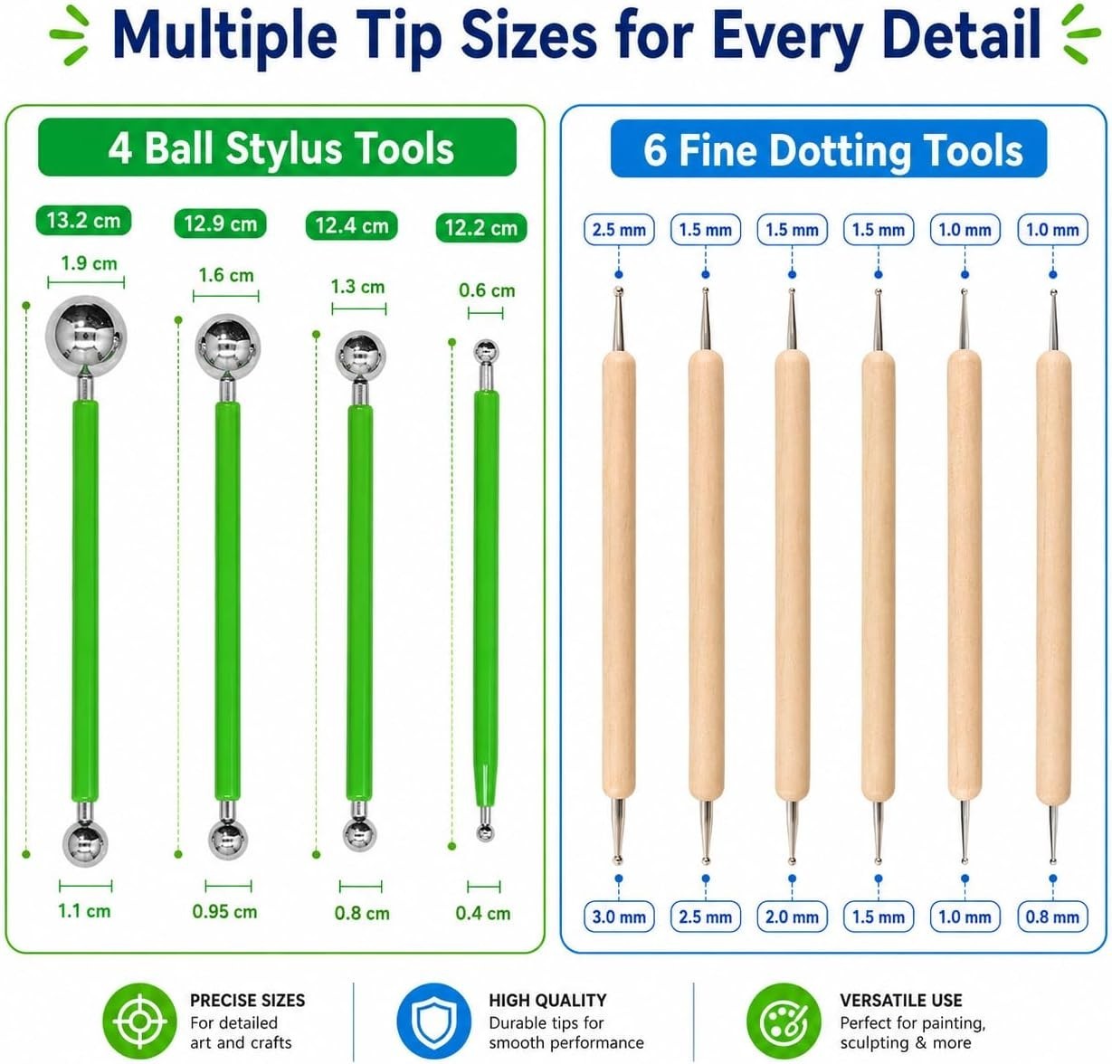 Precision Dotting Tools Kit – 10 Styluses for Rock Painting, Clay, and Mandalas