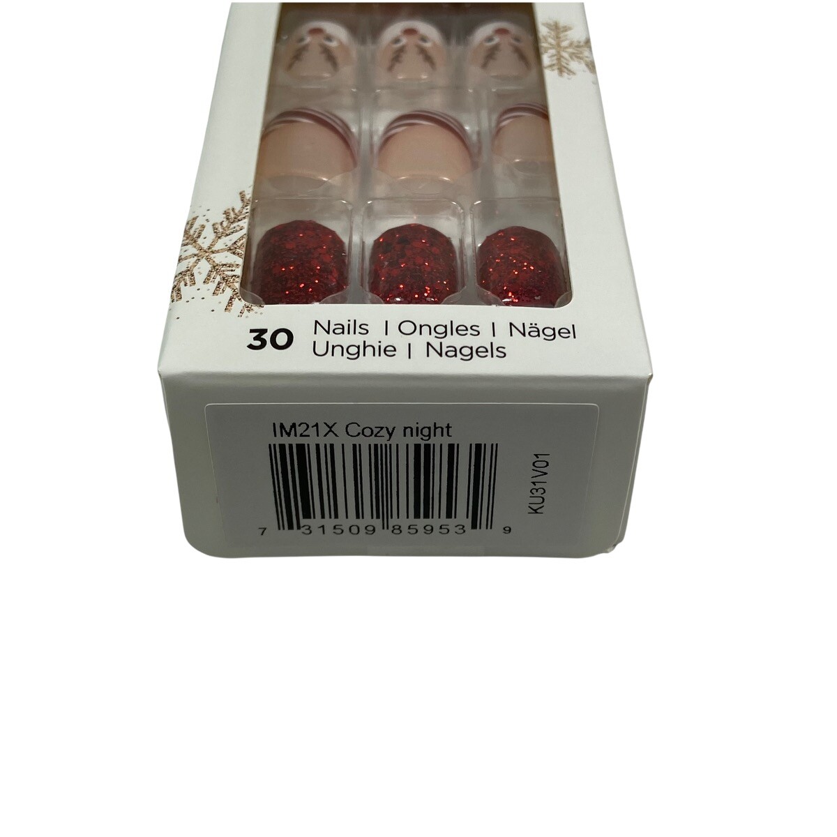 NEW Kiss Nails Impress Press On Manicure Short Gel French Red Reindeer Christmas