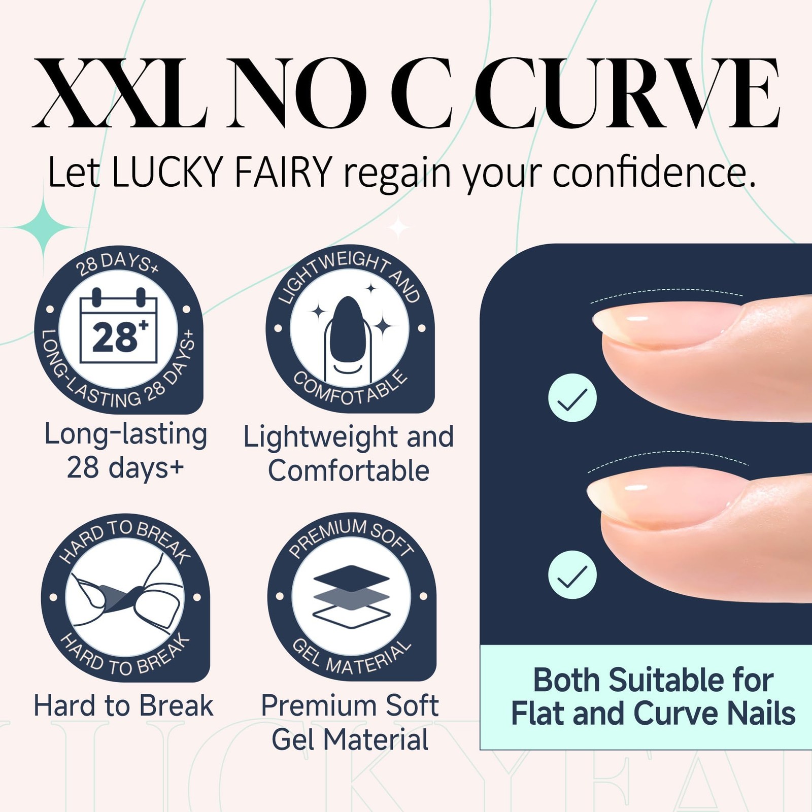 Luckyfairy XXL Nail Tips Square 504Pcs Half Cover