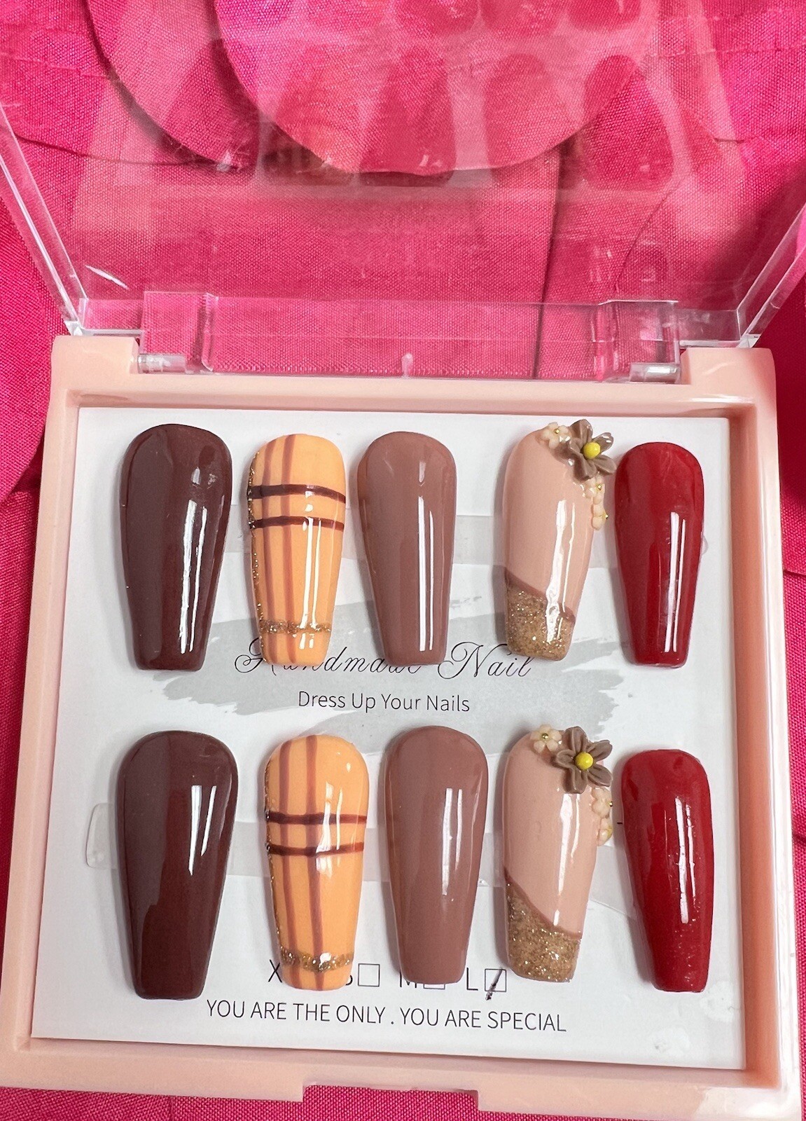 Handmade Custom Made Press On Nails (Acrylic) Full Size/New In Box