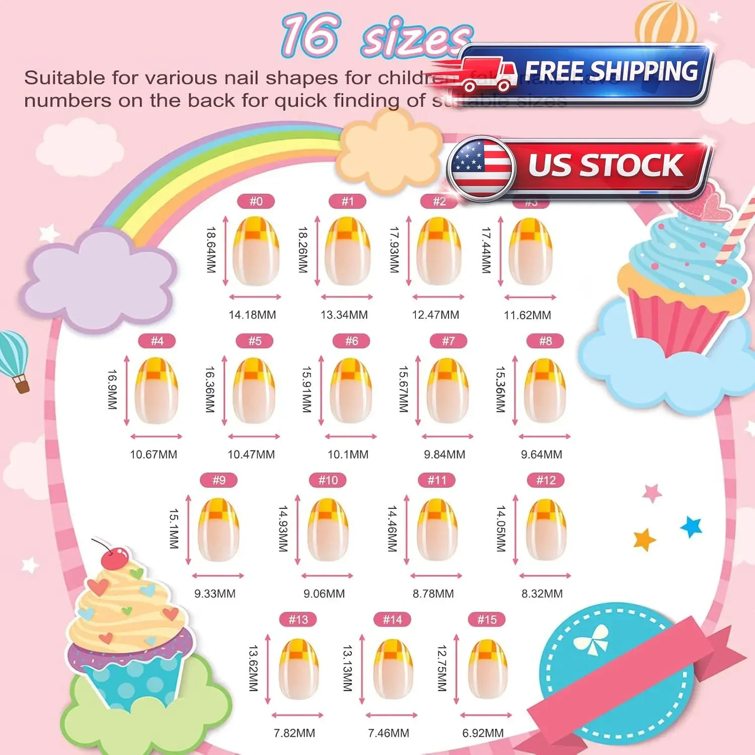 78 Pcs Press-On Nails for Kids, 3 Pack Colorful Flower Nail Kit with Glue